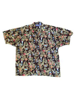 Concepts Hawaiian Shirt Palms Black Green Teal Cotton Size 2XL